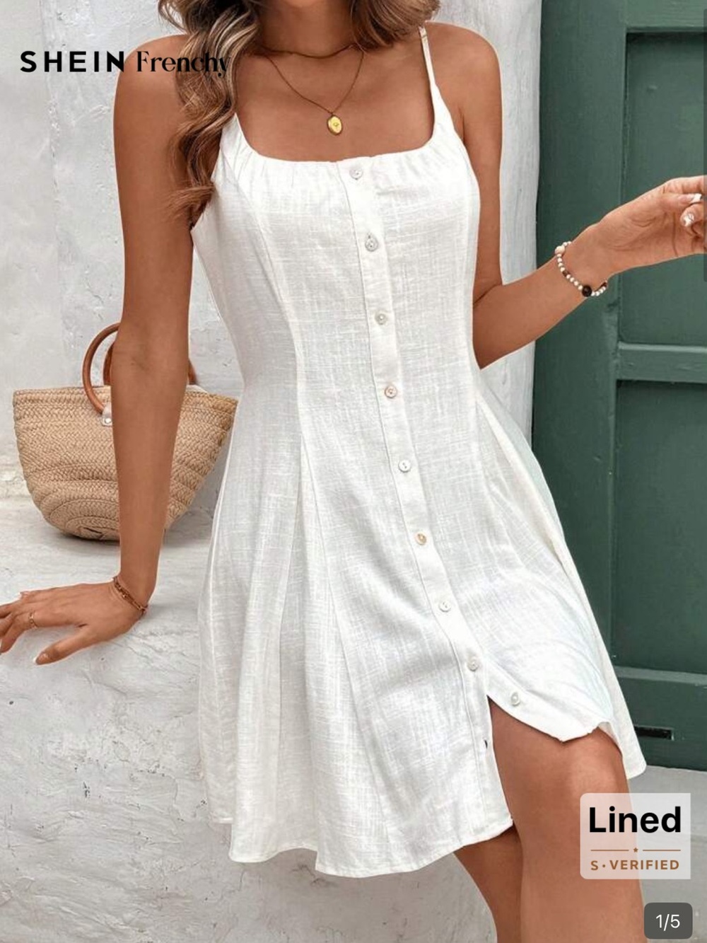 SHEIN White Button-Front Mini Sundress